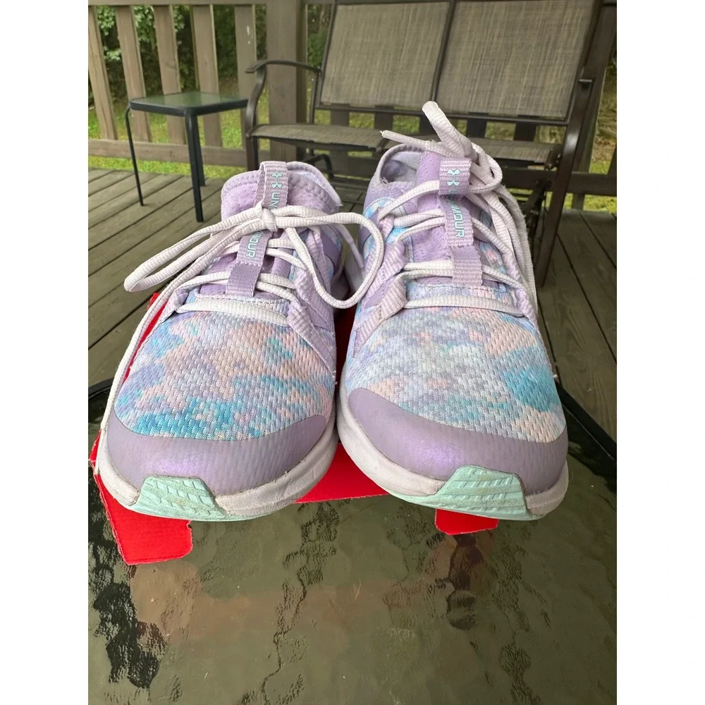 Under Armour Girls Running Shoes‎ Purple Blue Tie Dye Lace Up Sneakers 6Y